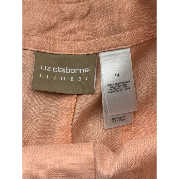 Liz Claiborne Liz Wear 100% Linen Drawstring Coral Shorts Size 14 - Picture 8 of 9